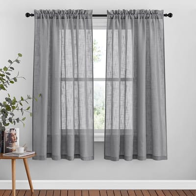 Dailygoods- Raamgordijnen Semi-transparant - Vitragegordijnen 2 Stuks - 132x160cm - Donkergrijs - Ademend - Privacybescherming - Vitrage