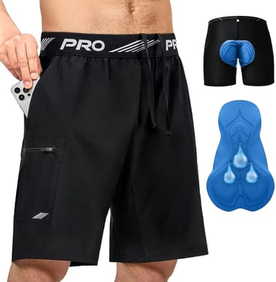 Mountainbike Onderbroek Heren - Fiets Ondergoed met Zeem & 4D Gel Pad - Shockproof MTB Sportbroek - Ademend Mesh - Zwart/Blauw XL - 4 Taschen - Schnelltrocknend