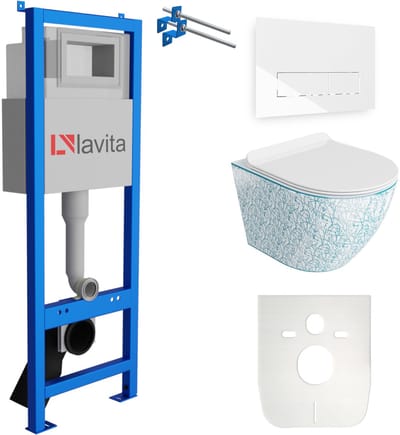 LAVITA® Inbouwreservoir Complete Toiletset LAV 101 - Inbouw WC Hangtoilet Wandcloset SOFI SLIM KRESZ - Bedieningsplaat 200.3.1 Wit - Voorwandelement voor toilet 40cm - Installatiesysteem