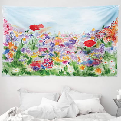 ABAKUHAUS Bloemkleed en Bedsprei, Summer Blossom zachte microvezelstof wasbaar zonder vervagend digitaal print, 230 x 140 cm, groen paars rood