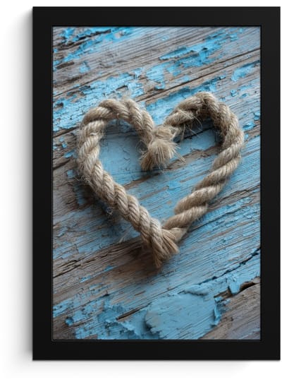 Poster in lijst - Fotolijst 20x30 cm - Posters - Hart - Touw - Hout - Rustiek - Posterlijst zwart - Decoratie - Wanddecoratie woonkamer - Muurdecoratie slaapkamer
