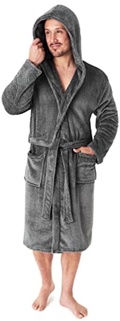 Ochtendjas voor heren, superzachte fleece badjas met capuchon, warm en behaaglijk