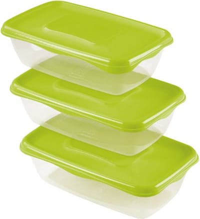 Hega Hogar Vershoudbakjes - set 3x stuks - 0.9 liter - transparant/groen - L20 x B12 x H8 cm - Mealprep - Maaltijden bewaren