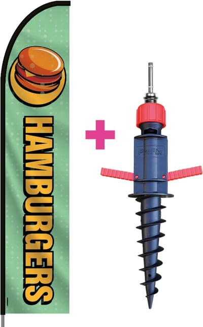 Beachflag - Hamburgers #1 - Vlag + Grondboor + Rotator + Hengelsysteem + Draagtas - Actievlag.nl
