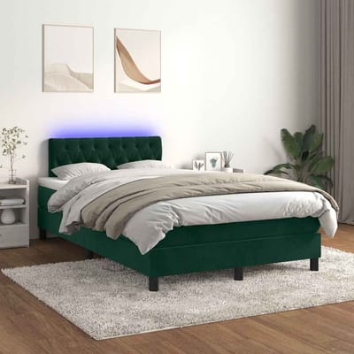 vidaXL - Boxspring - met - matras - en - LED - fluweel - donkergroen - 120x200 - cm