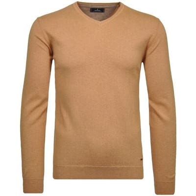 Ragman Trui V-Neck Supersoft Cotton Cashmere Knitted Elbow Patches Zand / male