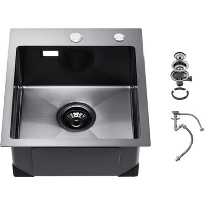 VEVOR Keukenspoelbak Inbouwspoelbak 40 cm Gemaakt van roestvrij staal Opzetspoelbakken, Enkele kom met accessoires, Huishoudelijke spoelbak voor RV Prep Keukenbar (Zwart)