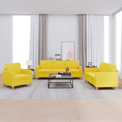 vidaXL - 3-delige - Loungeset - met - kussens - stof - lichtgeel