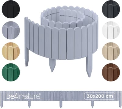 be4nature Flexibele houten border 30 x 200 cm Zilver Geïmpregneerde rolborder plantenrand tuinhek decor palissade graskant