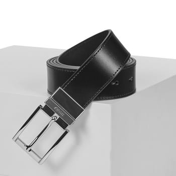 HUGO Leren Riem Garrick Gb35 Leather Belt W115 Black / Blue Zwart Donkerblauw