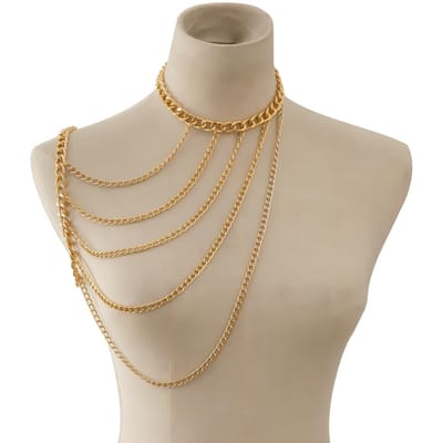 Harnas Zwaar Metaal Lichaamssieraden Voor Vrouwen Sexy Eén Schouder Ketting Halsketting Strand Bikini's Lichaamsketting Y2K Feest Grungy Accessoires beige