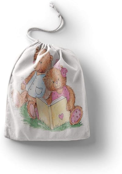 Jardin du Lin Bedrukte katoenen tassen met trekkoord, boodschappentas, tas, stoffen tas, groententas, herbruikbaar, milieuvriendelijk, multifunctioneel, opvouwbaar, maat: 20 x 30 cm