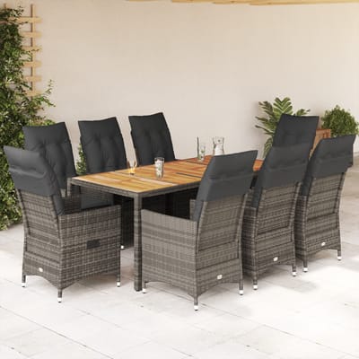 vidaXL - 9-delige - Tuinset - met - kussens - poly - rattan - grijs