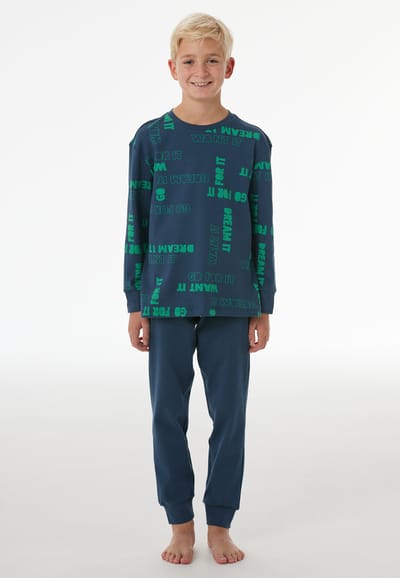 Lange pyjama van interlock met manchetten, diepblauw - Nightwear 98