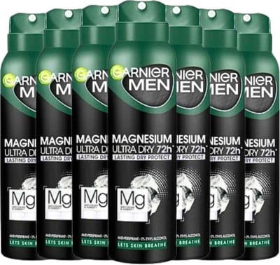 Garnier Men Deodorants Body Spray Magnesium Ultra Dry - 72H Bodyspray voor Droge Frisheid en Bescherming - Zonder Ethyl Alcohol - Deodorant Man Voordeelverpakking - 7 x 150 ml