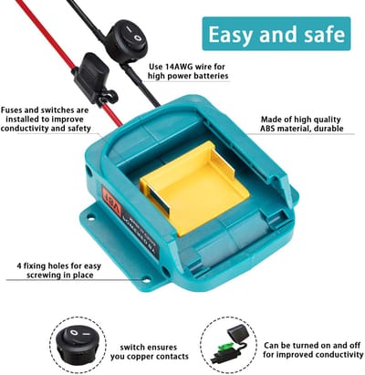geschikt voor Adapterwiel voor voeding batterij adapterwiel voor 18V LXT batterij met 14 AWG wire connectors geschikt voor BL1850B, BL1860B, BL1830B, BL1840B, BL1820B