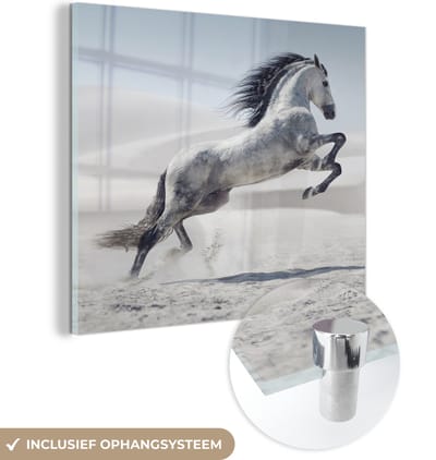 MuchoWow® Glasschilderij 90x90 cm - Schilderij acrylglas - Paard - Dieren - Zand - Natuur - Foto op glas - Schilderijen