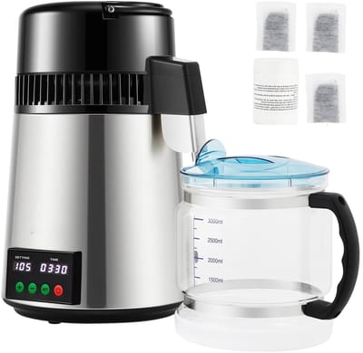 Velori Waterdestilleerder 4L - Water Distiller - Waterzuiveraar - RVS Waterfilter - Drinkwater Destilleerder - 750W - 1 L/U - Touchscreen - Glazen Karaf - Zilver