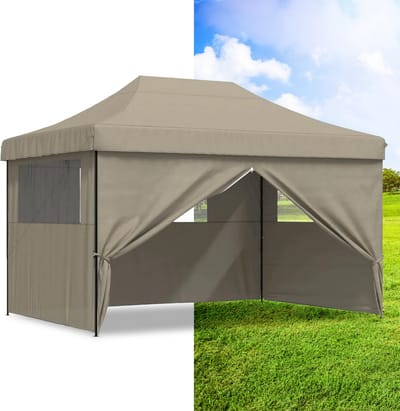 Partytent opvouwbaar - Paviljoen - 3x4 - Easy up - Waterdicht - Met Zijwanden - Weerbestendig - Taupe