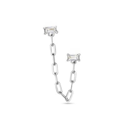 Lev Sieraden - 925 Zilveren oorknop met ketting en zirkonia per stuk - dames oorbellen - 925 zilver gerhodineerd
