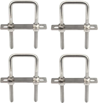 M6x30x55mm RVS Vierkante U-bouten met Zeskantmoeren, Frameplaat en Ronde Onderleggers - Set van 4, Ideaal voor Bevestigen en Ondersteunen van Structuren