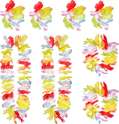 Boland Hawaii krans/slinger set - 2x - Tropische/zomerse kleuren mix - Hoofd/polsen/hals slingers