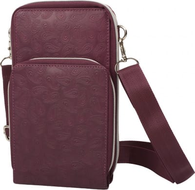 Rojafit - Cross bodytas - Leer - met reliëf in Paisley patroon - Paars - Afmeting ca. 13,5 x 5 x 22 cm.