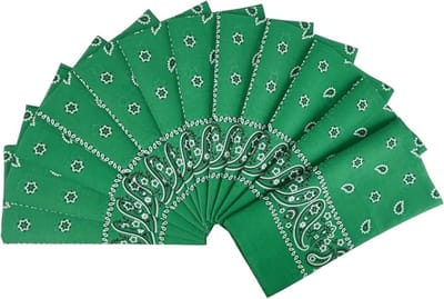 Bandana - Hoofddoek - Mondbescherming - Zakdoek - Sjaal - Paisley - Groen - Set van 12