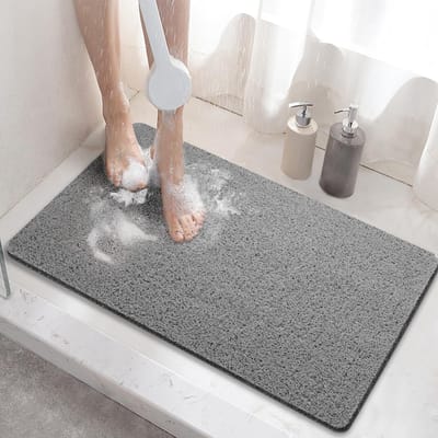 Famanu - Antislip douchemat 60 x 40 cm, grijs PVC loofah, sneldrogend en zacht