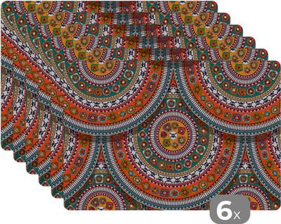 Placemat - Placemats kunststof - Cirkels - Azteken - Patronen - Zuid-Amerika - 45x30 cm - 6 stuks - Hittebestendig - Anti-Slip - Onderlegger - Afneembaar
