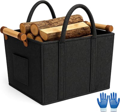 Haardhout Mand - Houtmand Vilt - Haardhout Opslag - Dubbele Handgrepen - 55 Liter - Grijs