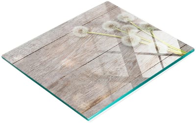 Glazen serveerplank met afbeelding van een paardenbloemenboeket, 60x52 cm