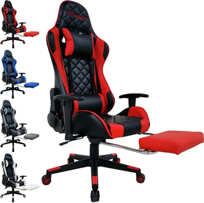 FOXSPORT Gaming Stoel - 180° Verstelbare Rugleuning - Game Stoel met inklapbare Voetsteun - Ergonomische Bureaustoel - racerstijl - Maximale Belastbaarheid 150kg - Rood