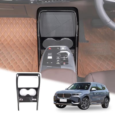 Decoratieve Cover voor Versnellingspook Console en Waterbeker Paneel voor X1 F48 2023 2024 - Carbon Fiber Look, Interieur Accessoire, Auto Styling
