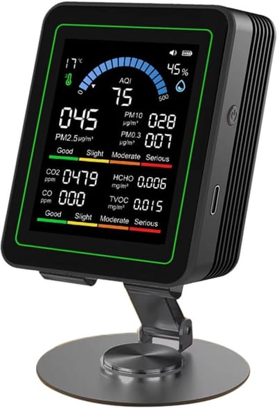 Luchtkwaliteit Monitor - CO2 Meter - Binnenlucht Meten - Meerdere Sensoren - 2.8 Inch Scherm - Zwart
