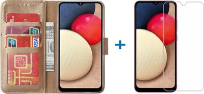 Hoesje Geschikt Voor Samsung Galaxy A02s Hoesje bookcase - Goud Met screenprotector