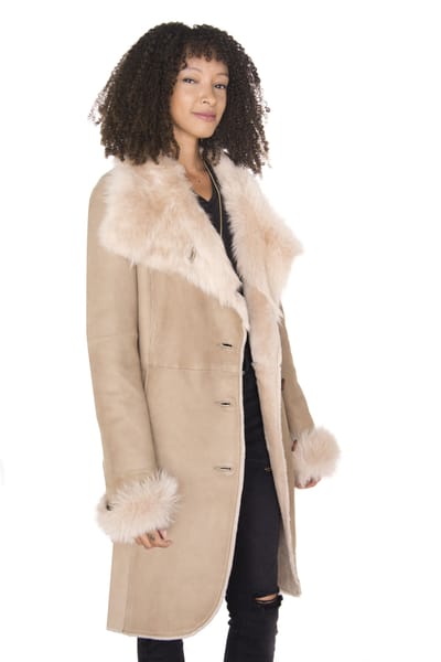 Dames suède merino shearling jas met Toscana kraag-Hanoi