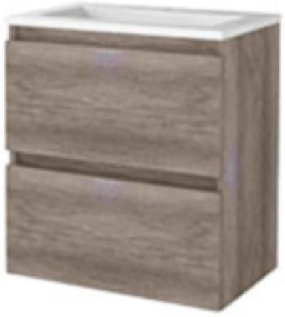 Basic-Line Start 39 Badkamermeubelset - Ondiep - 60 x 39 cm - Greeploos - 2 Lades - Acryl Wastafel - 1 Kraangat - Scotch Oak