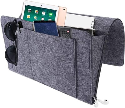 Famanu – Vilten bedtas - sofa-organizer - nachtkasttas - bedorganizer met 5 vakken voor het opbergen van boeken - mobiele telefoons - afstandsbedieningen - brillen (donkergrijs)