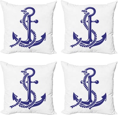 ABAKUHAUS maritieme sierkussens, kussenhoezen, 4-pack, Modern Accent dubbelzijdige digitale print, 40 x 40 cm, donker lavendel en wit
