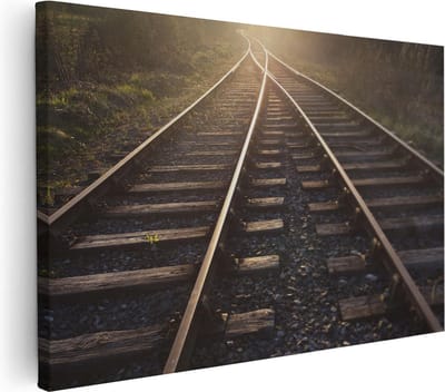 Artaza Canvas Schilderij Treinspoor - 30x20 cm - Klein - Wanddecoratie Natuur - Muurdecoratie Zonsondergang - Kamer Accessoires Landschap