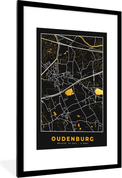 Fotolijst incl. Poster - Kaart - Oudenburg - Plattegrond - Goud - Stadskaart - 60x90 cm - Posterlijst