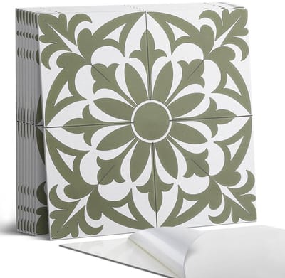 Coloray Plaktegels - Bloemenpatroon met bladeren Portugese Tegels - 30 cm x 30 cm - Groente Plaktegels - 9 stuks - Vierkant PVC Tegels - Plaktegels Keuken - Zelfklevende Vloertegels - Vinyl Tegels Zelfklevend - Zelfklevende Tegels