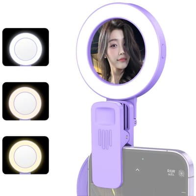 Clip-on Selfie Ringlicht voor Telefoon met Selfie Spiegel 3 Lichtmodi 3 Helderheidsniveaus 180 graden
