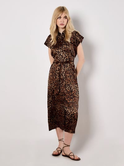Leopard Print Satin Midi Dress