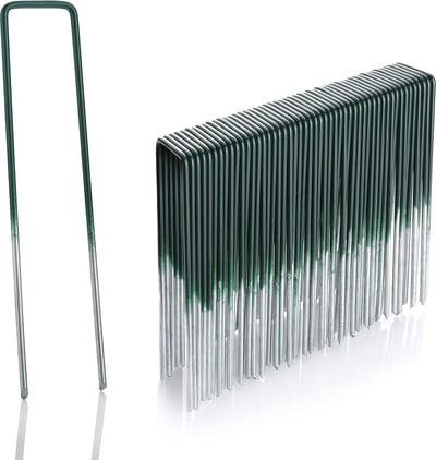 50 Artificial Grass Ground Anchors Half Green Hot-Dip Galvanised Steel Wire 150 mm Long - 25 mm Wide Steel Wire Thickness 2.9 mm Flat Head