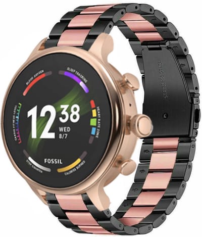 Strap-it Stalen schakel band 18mm - geschikt voor Fossil Gen 5e - 42mm / Gen 6 - 42mm - Huawei Watch GT 4 / 5 - 41mm / GT 5 Pro - 42mm - Withings ScanWatch 2 - 38mm / ScanWatch Light / Steel HR - 36mm - zwart/roze