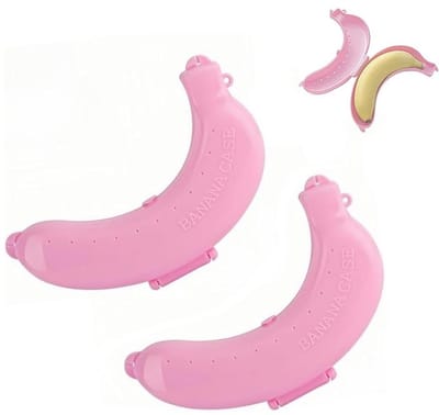 KZQ Bananenbox - Met ventilatiegaatjes, te gebruiken als lunchbox, herbruikbaar - Beschermt fruit, bewaart voedsel - Geschikt voor school, werk en reizen - Set van 2, roze