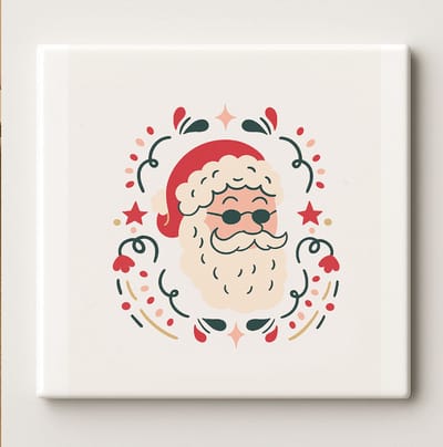Coole Kerstman Keramische Tegel – 15x15cm Retro Kerst Wanddecoratie & Leuk Feestdagencadeau