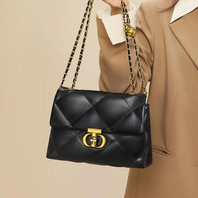 Sac à bandoulière en cuir véritable pour femme, nouvelle collection automne-hiver, sac à main haut de gamme avec chaîne et diamants brown